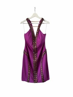 Vintage Sleeveless Purple Embellished V-Neck Dress